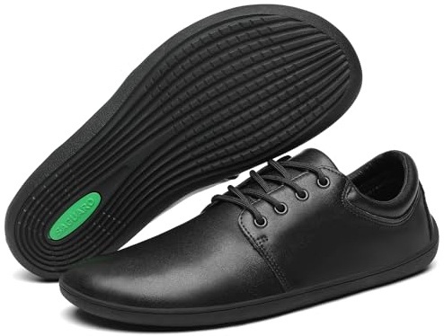 SAGUARO Barfußschuhe Herren Leder Barfussschuhe rutschfest Barefoot Shoes Männer Leicht Minimalschuhe Barfuß Sneaker für Business Arbeit Walking, Noble II, Schwarz 43EU