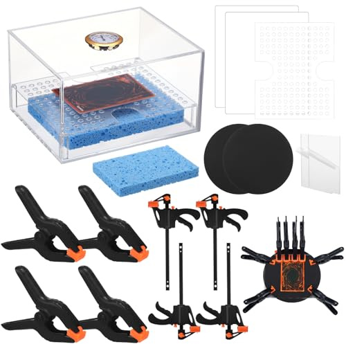 Didaey Card Flattening Kit Trading Card Flattening Tool Accessory Kit Included 1 Moisturizing Box, 2 Acrylic Plates, 4 Vices, 4 Clamps, 2 Indent Mats for Fix Bent Cards Flatten Lifted Edges (Acrylic)