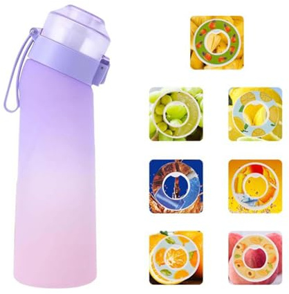 Fhlprte Gourde Sport,650ml Étanches Gourde Paille,Équipé de avec dosettes en 7 saveurs et brosse de nettoyage,Pods parfumés pour eau aromatique 0 sucre,pour gym,randonné