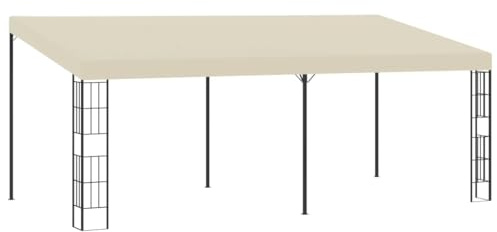 Wand-Pavillon 3x6 m Creme Stoff, Stahlrahmen mit PA-Beschichtung, Sonnenschutz für Terrasse und Garten, Anbau-Pergola für Außenbereich