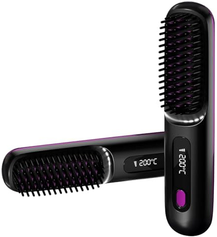 Go Brush Pro Mini brosse à lisser sans fil électrique anti-brûlure avec écran LED rechargeable pour tous les types de cheveux