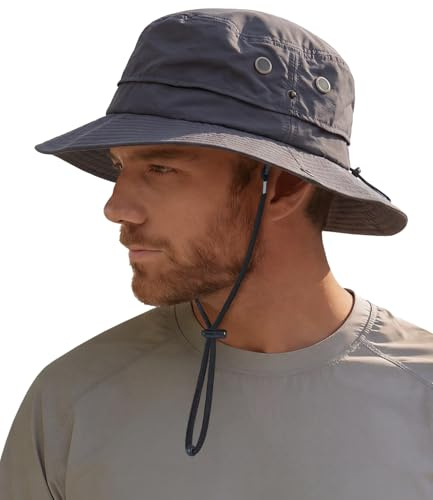 Hat Hut Mens Waterproof Bucket Rain Hat, UPF50+ Sun Hat, Wide Brim, Packable, All-Weather Outdoor Hiking Fishing Hats (UK, Alpha, One Size, Dark Grey)