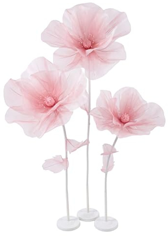 Tapallmy Grandi fiori di carta Fiore di organza gigante a 3 teste con supporto Decorazione di sfondo floreale per oggetti di scena per fotografia di hotel in giardino Stile matrimonio-1