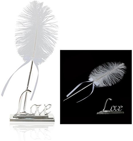 OFKPO - Pluma de firma con soporte de amor para decoración de boda y decoración para recepción