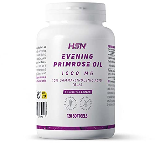 Aceite de Onagra 2000 MG de HSN | 120 Perlas con 10% GLA Rico en Omega 6 y Vitamina E por Dosis Diaria | 100% Aceite de Onagra Extracción en Frío | No-GMO, Sin Gluten ni Lactosa