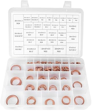 Kupfer Unterlegscheiben-Set, 568Stk. 30 Größen Kupferdichtungen Flachring-Set-Kit mit Kunststoffbox für Maschinenausrüstung