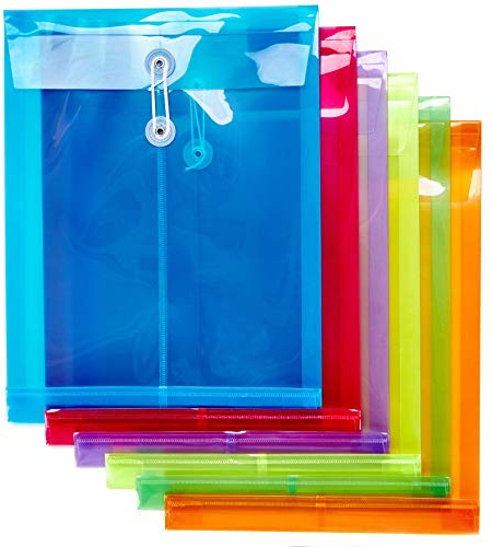6 Pack Plastic Envelopes Poly Envelopes Expandable Files Document Folders with Button & String Tie Closure - Letter A4 Size - 1-1/4 Inch Expansion - for School Office & Home (Assorted Color)