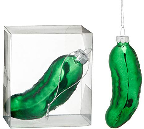 schenken-24 Christbaumschmuck - Rakete, U-Boot, Champagner, Biene und Gurke/Glashänger/Christaumkugeln, Weihnachtsbaum-Schmuck/Figuren:grüne Gurke