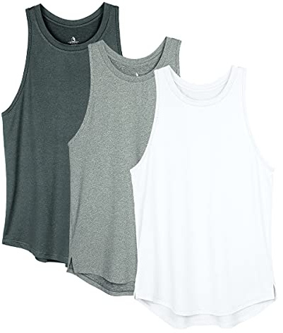 icyzone Femme Débardeur de Sport Dos Nageur Yoga Shirt sans Manches Running Fitness Jogging Tank Top, Lot de 3 -M-Noire/Gris/Blanc