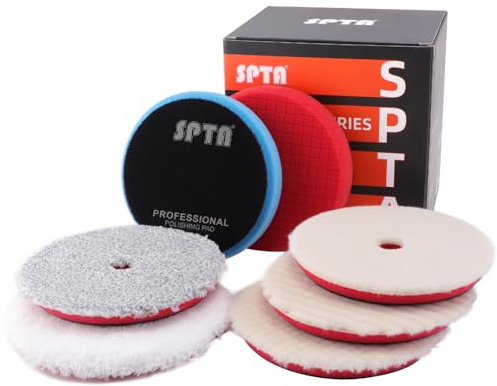 Buffing Polishing Pads, SPTA 7Pc 6.5 Inch Face for 6Inch 150mm Backing Plate Compound Buffing Sponge Pads Cutting Polishing Pad Kit For Car Buffer Polisher Compounding, Polishing and Waxing -YL6PADMIX