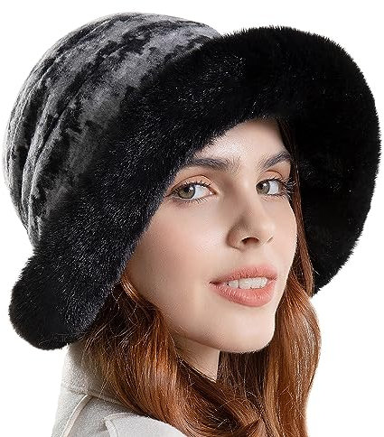 WANYIG Damen Mütze Winter Wintermütze Beanie Mütze Warme Haube Plüsch Kopfbedeckung Damenmützen mit Weichem Innenfutter Gefütterte für Herbst und Winter 56-58cm (39 Schwarz + Grau)