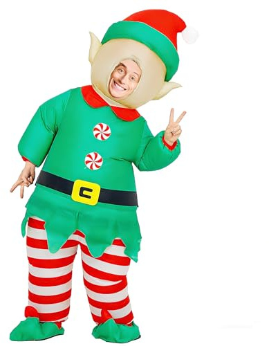 Rafalacy Inflatable Christmas Costume for Adult Blow up Santa Claus Elf Snowman Ginger Bread Man Costum Xmas Funny Fancy Dress