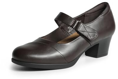 DREAM PAIRS Mary Janes, zapatos de tacón grueso y bajo para mujer, con puntera cerrada, cómodos, de punta redonda, para el trabajo, boda, Marrón, 39.5 EU