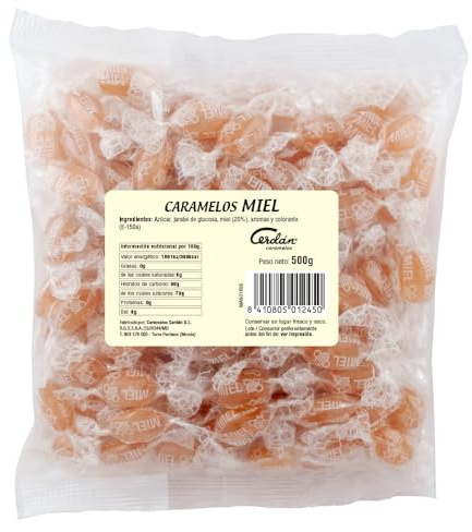Caramelos Cerdán - Caramelo con 20% de Miel Pura| Caramelo Duro | Bolsa de 150 Unidades | Sin Gluten ni Alérgenos ni Conservantes ni Aromas ni Colorantes Artificiales - Medio Kilo