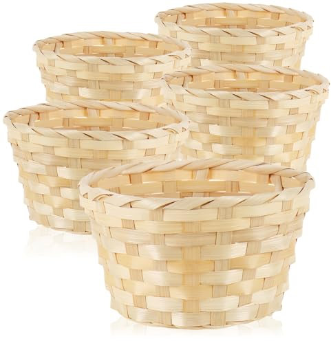 com-four® 5X Bastkorb in natürlicher Farbe zur Dekoration - Osterdeko - Körbchen für Ostereier, Brötchen, Snacks und Schlüssel - Osternest (5 Stück - rund - 11.5 cm)