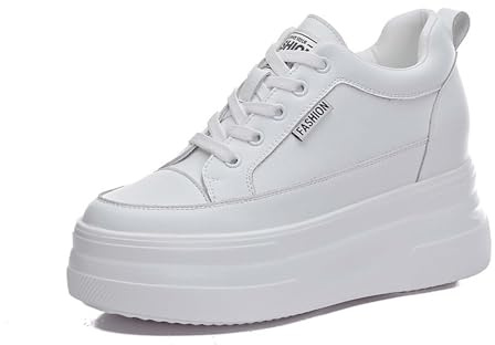 MIXSEN Baskets Femme Compensee Talon 10cm Sneaker Compensées Chaussure de Sport Marche Fitness Plateforme en Cuir(Blanc,38EU)