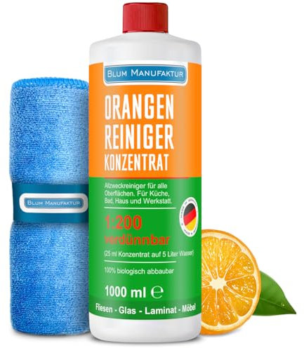 BLUM MANUFAKTUR 1000ml Orangenreiniger Konzentrat - Vielseitiger, veganer Universalreiniger mit frischem Orangenduft - Umweltfreundlich und hochkonzentriert