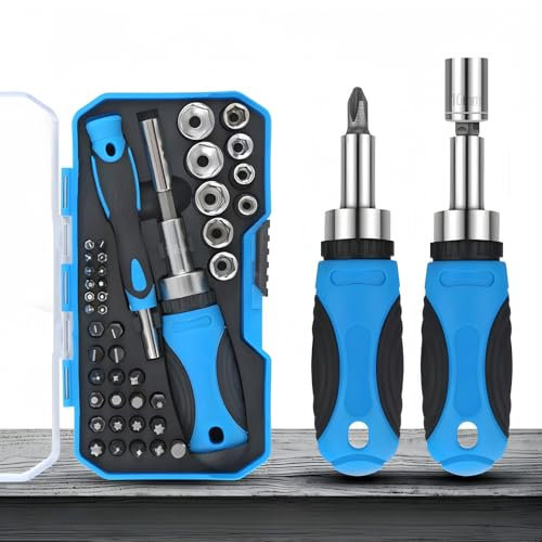 KASAFE 44 in 1 Magnetic Ratchet Screwdriver Bit Set: Screwdriver Socket Bit Set, Mini Combination Tool Set,Household Hand Tool with Plastic Toolbox Storage Case