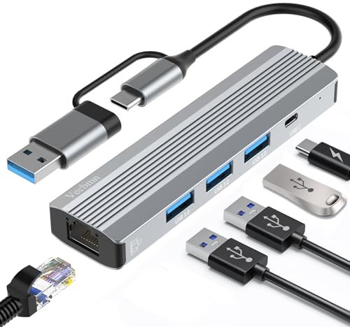 USB C Ethernet Adapter, USB 3.0 U-S-B-C Ethernet 5 in 2,U-S-B 3.0 zu RJ45 Gigabit LAN Adapter E-thernet US-B C, U-SB-C E-thernet mit 3 U-SB 3.0 und USB Typ C Ports für Windows XP/MAC/Linux