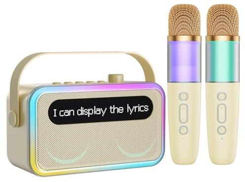 Máquina de karaoke, altavoz portátil Bluetooth para karaoke con 2 micrófonos inalámbricos con pantalla de letras, micrófono de karaoke con sistema PA compatible con USB/TF/AUX (blanco)