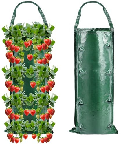 IHLOOTD Bolsas de Cultivo de Fresa 2 Piezas Bolsa Fresas Vertical Saco para Plantar Fresas Colgantes Bolsas de Siembra para Freson en Balcón para Fresas, Jardín, Tomates, Flores