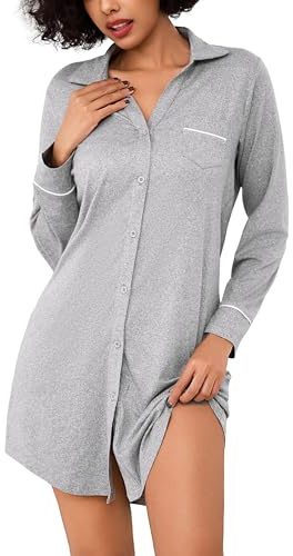 Bresdk Camisones de Mujer Invierno Algodón Camisón con Botones Manga Larga | Rope de Dormir Lactancia Hospital