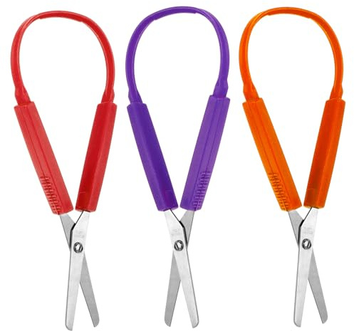 3 Piezas Tijeras de Bucle Adaptativo Tijeras para Niños 14cm Mango Colorido Tijera de Seguridad de Apertura Automática para Niños Escuelas Necesidades Especiales (Rojo, Naranja, Morado)