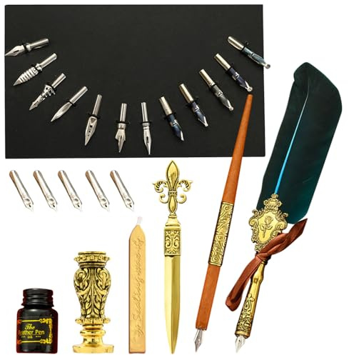 Kalligrafipennor set bläckpenna vintage kalligrafi penna för skrivning, uppdaterade stämpelset med ersättningstips, lyx vintage signatur penna