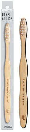 Plus Ultra Bamboo Toothbrush - BPA Free Soft Bristles for Adults - Dentist-Approved All-Natural with Brush Smile Repeat Etched on Handle