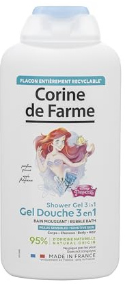 Corine de Farme Gel Douche La Petite Sirène 3-en-1 Corps, Cheveux & Bain Moussant - Gel Douche Kids Pratique et Ludique - Formule Sécuritaire Hypoallergénique 100% Clean Beauty Peaux Sensibles - 500ml