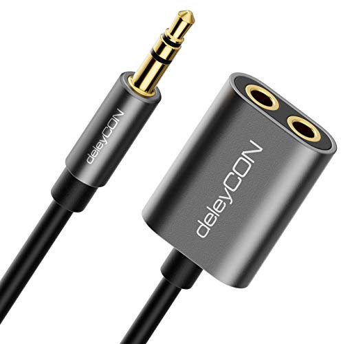 deleyCON 1x 3,5mm Klinke Splitter Audio Stereo AUX Adapter Kabel Klinkenkabel Audiokabel Metallstecker Handy Smartphone Tablet Kopfhörer HiFi Receiver