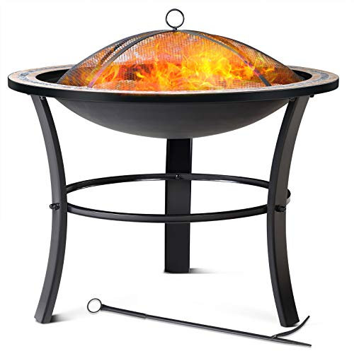 GARDEBRUK® Braciere Rotondo Fuego da Esterno Mosaico 76x76cm Parascintille Camino da Giardino Stufa Caminetto Patio