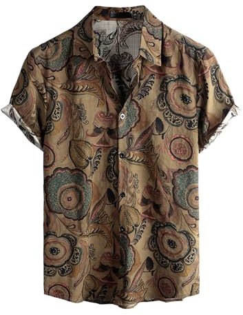VATPAVE Mens Hawaiian Shirt Short Sleeve Button Down Shirts XXL Brown