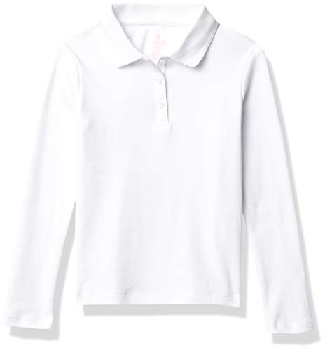 Chaps Big Girls School Uniform Long Sleeve Interlock Polo, White, 8-10