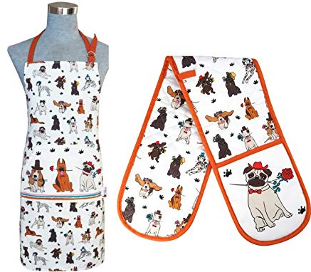 Cooking Aprons With Double Oven Gloves For Kitchen & BBQ Set Of 2 | Quick Dry Cotton Chef Aprons With Double Oven Gloves, Ideal For Everyday Cooking, Baking, Bbq Grilling & Protecting Clothes