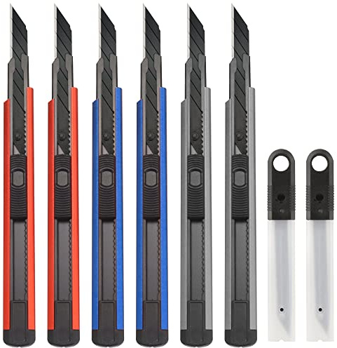 URASISTO 6 Pack Utility knife Retractable with 30 Degree Snap Off Blade Lockable Cardsharp Box Cutter Knife with Extra 20 Sharp Blades for Heavy Duty Office, Home, Arts Crafts, Hobby