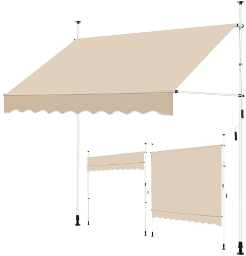Yaheetech Tenda da Sole per Balcone Esterno Veranda a Bracci Estensibili con Manovella Regolabile Telo Avvolgibile Retrattile Resistente ai Raggi UV Telaio Telescopico Senza Forare 250 x 120 cm Beige