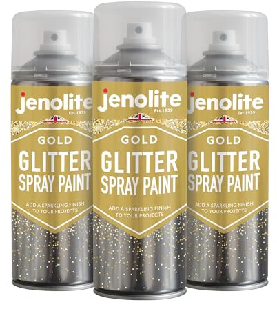 JENOLITE Glitter Spray Paint | Gold Glitter Spray In Clear Sealant | 3x400ml | Clear Lacquer With Fine Sparkle | Multi-Surface | Ideal for Picture Frames, Mirrors, Ornaments & Crafting