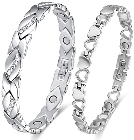 Vicmag 2PCS Magnetic Bracelets for Women Titanium Steel Ladies 3800 Gauss