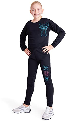 Disney Jogging Enfant Fille - Ensemble Jogging Crop Top Fille et Pantalon Jogging 4-15 Ans Stitch