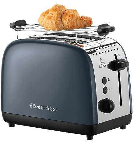 Russell Hobbs Toaster [für 2 Scheiben] Colours Plus Edelstahl Grau (extra breite Toastschlitze, inkl. Brötchenaufsatz, 6 Bräunungsstufen + Auftaufunktion, Lift & Look-Funktion, 1600W) 26552-56