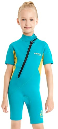 L SERVER Neoprenanzug Kinder Mädchen 2MM Warmer Nassanzüge mit Kurzen Ärmeln Jungen Sonnenschutz Schwimmanzug Stretch Surf-Badebekleidung, Grün, 116
