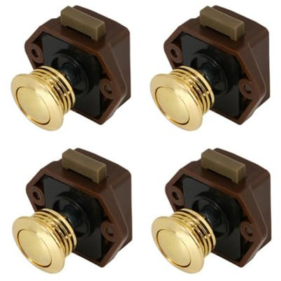 Slakerbe 4 cierres de botón de empuje de metal, cerradura de puerta sin llave, cerradura de puerta para caravana, yate, puerta de gabinete, color dorado