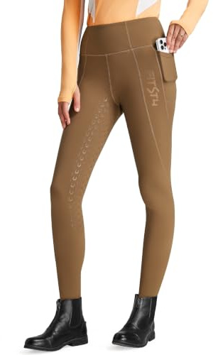 FitsT4 Sports Leggings d'équitation d'hiver pour Femmes Culotte d'équitation en Silicone avec Doublure en Polaire, Poche pour téléphone Portable et Passants de Ceinture