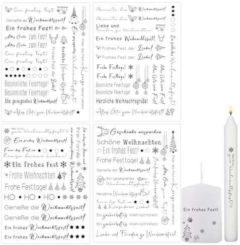 Bolosa 4 Stück Kerzentattoos, Kerzentattoos Weihnachten, Kerzen Tattoo, Weihnachten Deko, Wasserschiebefolie Kerzen, Weihnachten E