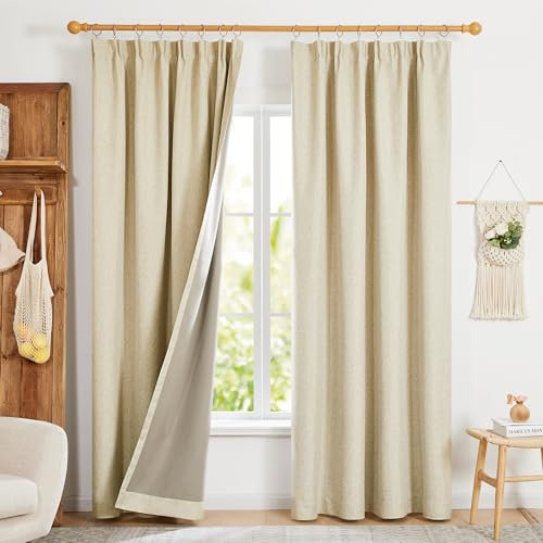 Deconovo Total Blackout Thermal Curtains Faux Linen Curtains Window Treatments for Bedroom 46 x 72 Inch(Width x Length) One Pair