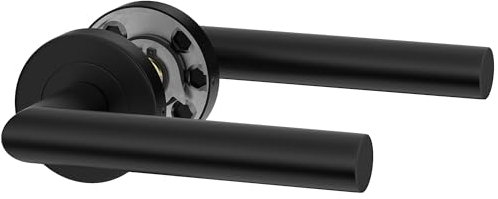 ERGO line NINA Poignée de porte d'intérieur, noire, poignée sans rosace inférieure, paire de poignées de porte sur rosaces rondes, noire mate, acier inoxydable, poignée