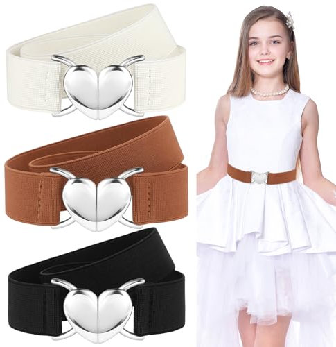 APLZGMG 3 Stück Kindergürtel Mädchen, Elastische Gürtel für Mädchen, Gürtel mit Herzschnalle für Mädchen, Süßer Dehnbarer Kinder Taillengürtel, Kleinkindergürtel für Hosen, Kleider, Jeans