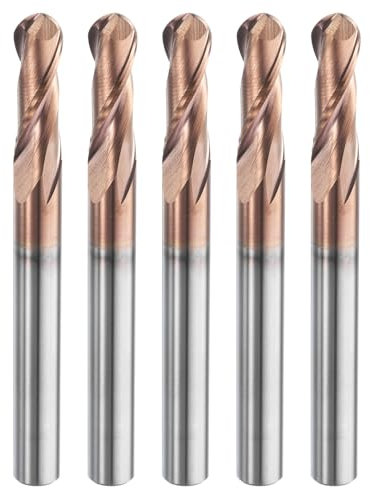 sourcing map 5 Pcs Ball Nose End Mill 2 Flute 1/4 Diameter 1/4 Shank Tungsten Carbide TiAlN Coated Spiral CNC Router Bits 3/4 Cutting Length Single End Ball for Carving Engraving Grinding