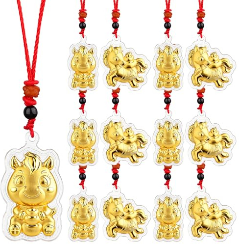 12 Pcs 2026 Year of the Horse Pendant Chinese New Year Necklace Jewelry Lunar New Year Horse Pendant Lucky Horse Statues Charms Necklace Spring Festival Decoration Zodiac Gift